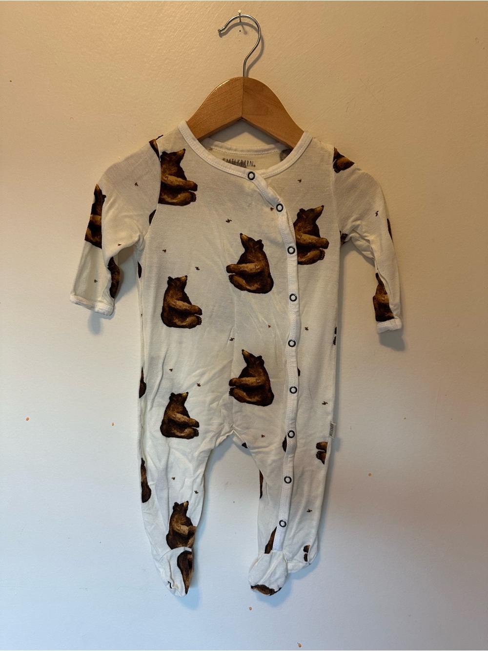 Milkbarn White Footed One-Piece with Bear Print